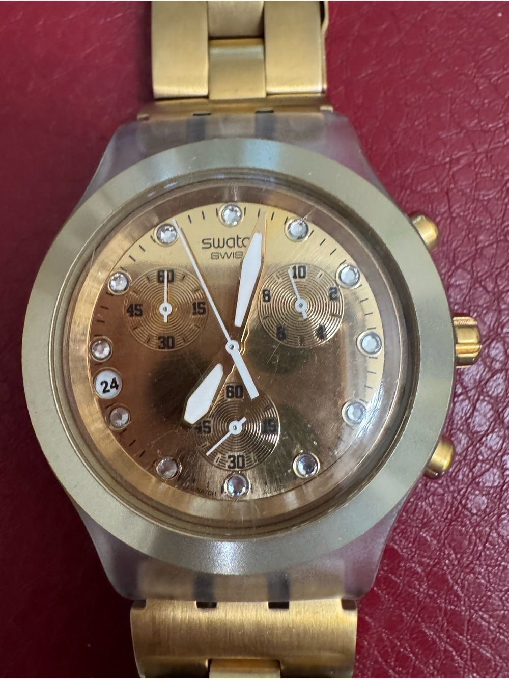Swatch Gold-Tone Men's Chronograph Watch with Crystal Markers